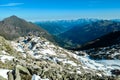 Panoramic view on the mountains of High Tauern Alps in Carinthia and Salzburg, Austria, Europe. Glacier lakes of the Goldbergkees