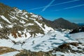 Panoramic view on the mountains of High Tauern Alps in Carinthia and Salzburg, Austria, Europe. Glacier lakes of the Goldbergkees