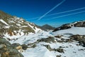 Panoramic view on the mountains of High Tauern Alps in Carinthia and Salzburg, Austria, Europe. Glacier lakes of the Goldbergkees