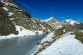 Panoramic view on the mountains of High Tauern Alps in Carinthia and Salzburg, Austria, Europe. Glacier lakes of the Goldbergkees