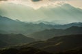 Panoramic view on mountains and hills in sunset in Albania