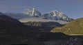 Panoramic view of mountains Kangtega peak Thamserku from Pheriche village . Nepal Royalty Free Stock Photo