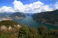 Panoramic view of the mountains and Lake Lugano in the city of Lugano, in Switzerland Royalty Free Stock Photo
