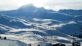 Panoramic view of the mountains and a large network of ski lifts in Les Arcs