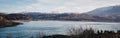 Panoramic view of mountains over Kyle Rhea, Isle of Skye, Scotland. Royalty Free Stock Photo