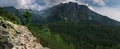 Panoramic view of mountains stone trail to The Popradske pleso lake in High Tatras National Park. Slovakia. Europe. Mountain hikin Royalty Free Stock Photo