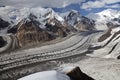 Panoramic view from mountainside of Khan Tengri peak, North Inylchek glacier, Tian Shan mountains