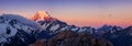 Panoramic View Of Mt Cook Mountain Range At Colorful Sunset, NZ