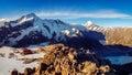 Panoramic view of Mt Cook mountain range with Mueller hut, NZ Royalty Free Stock Photo