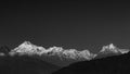 A panoramic view of Mt Kanchenjunga in monochrome Royalty Free Stock Photo