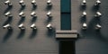 Panoramic view of multiple security cameras mounted on a building`s exterior. Generative AI illustration Royalty Free Stock Photo