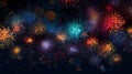 A panoramic view of a multitude of fireworks in various stages of explosion, creating a tapestry of colors against a starless Royalty Free Stock Photo