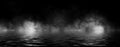 Panoramic view mystic smoke on the floor. Paranormal fog isolated on black background