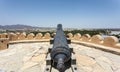 Panoramic view from the Nakhal fort with iron cannon in Nakhal, Oman, Arabia Royalty Free Stock Photo