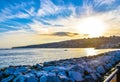 Panoramic view of Naples at sunset, seafront Francesco Caracciolo.