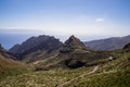 Panoramic view on the narrow winding curvy mountain road to village Masca, Teno mountain massif, Tenerife. Roque de la Fortaleza Royalty Free Stock Photo