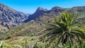 Panoramic view on the narrow winding curvy mountain road to village Masca, Teno mountain massif, Tenerife. Roque de la Fortaleza Royalty Free Stock Photo