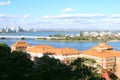 Panoramic view on Narrows Bridge connecting North and South Perth with the former Swan Brewery in front Royalty Free Stock Photo