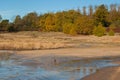 Panoramic view of the natural monument of Caldara of Manziana in Lazio at the first rays of sun of the day