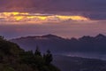 Panoramic view on nature from the top of the volcano Batur at sunrise