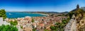 Panoramic view of Nauplio town and Bourtzi from the historical Clock tower hill. Argolis - Greece Royalty Free Stock Photo