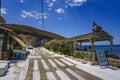 Panoramic view of Neo Oitylo coastal village, it is located in Mani, Laconia - Greece Royalty Free Stock Photo