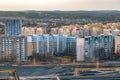 Panoramic view on new quarter high-rise building area urban development residential quarter in the evening from a bird`s eye view Royalty Free Stock Photo