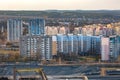 Panoramic view on new quarter high-rise building area urban development residential quarter in the evening from a bird`s eye view Royalty Free Stock Photo