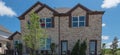 Panoramic view new single-family house with nice trim front yard near Dallas, Texas Royalty Free Stock Photo