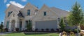 Panoramic view new single-family house with nice trim front yard near Dallas, Texas Royalty Free Stock Photo