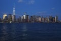 Panoramic view of New York City Skyline at dusk featuring One World Trade Center (1WTC), Freedom Tower, New York City, New York Royalty Free Stock Photo