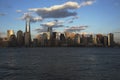 Panoramic view of New York City Skyline on water featuring One World Trade Center (1WTC), Freedom Tower, New York City, New York, Royalty Free Stock Photo