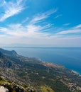 Panoramic view from the newly built Skywalk on Biokovo mountain in Croatia. View of the Adriatic sea, Tucepi and Podgora. High