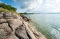 Panoramic view of nice colorful huge cliff and sea. Royalty Free Stock Photo