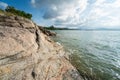 Panoramic view of nice colorful huge cliff and sea. Royalty Free Stock Photo