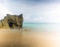 Panoramic view of nice colorful huge cliff and sea on the back Royalty Free Stock Photo