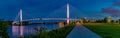 Panoramic view Night scene of Bob Kerrey pedestrian bridge Omaha Royalty Free Stock Photo