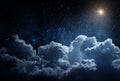 Panoramic view of the night sky and big star. Evening cloud on starry sky background. Elements of this image furnished by NASA Royalty Free Stock Photo
