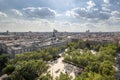 Panoramic view of the noble area of the city of Madrid with a beautiful wooded park