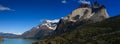 A panoramic view of the lakes and Mountains in Torres del Paine National Park, Patagonia Royalty Free Stock Photo