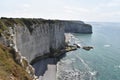 Panoramic view of the Normandy beaches of Ãtretat, from the top of the impressive cliffs. Royalty Free Stock Photo