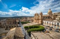 Panoramic view of Noto old town and Noto Cathedral, Sicily, Italy