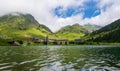 Panoramic view of the Nuria Valley with lake in the Catalan Pyrenees Royalty Free Stock Photo