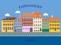 Panoramic view of Nyhavn, Copenhagen, Denmark Royalty Free Stock Photo