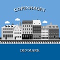 Panoramic view of Nyhavn, Copenhagen, Denmark Royalty Free Stock Photo