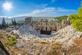 Panoramic view o the Theatre of Dionysus with Athens in the background Royalty Free Stock Photo