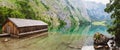 Panoramic view of Obersee lake with clear green water and reflection Royalty Free Stock Photo