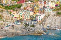 Scenic view of ocean and harbor in colorful village Vernazza, Ci Royalty Free Stock Photo