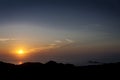 Panoramic view of ocean by the mountains in sunrise