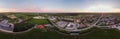 Panoramic view of the Oestbirk town in Denmark with sport fields at sunset Royalty Free Stock Photo